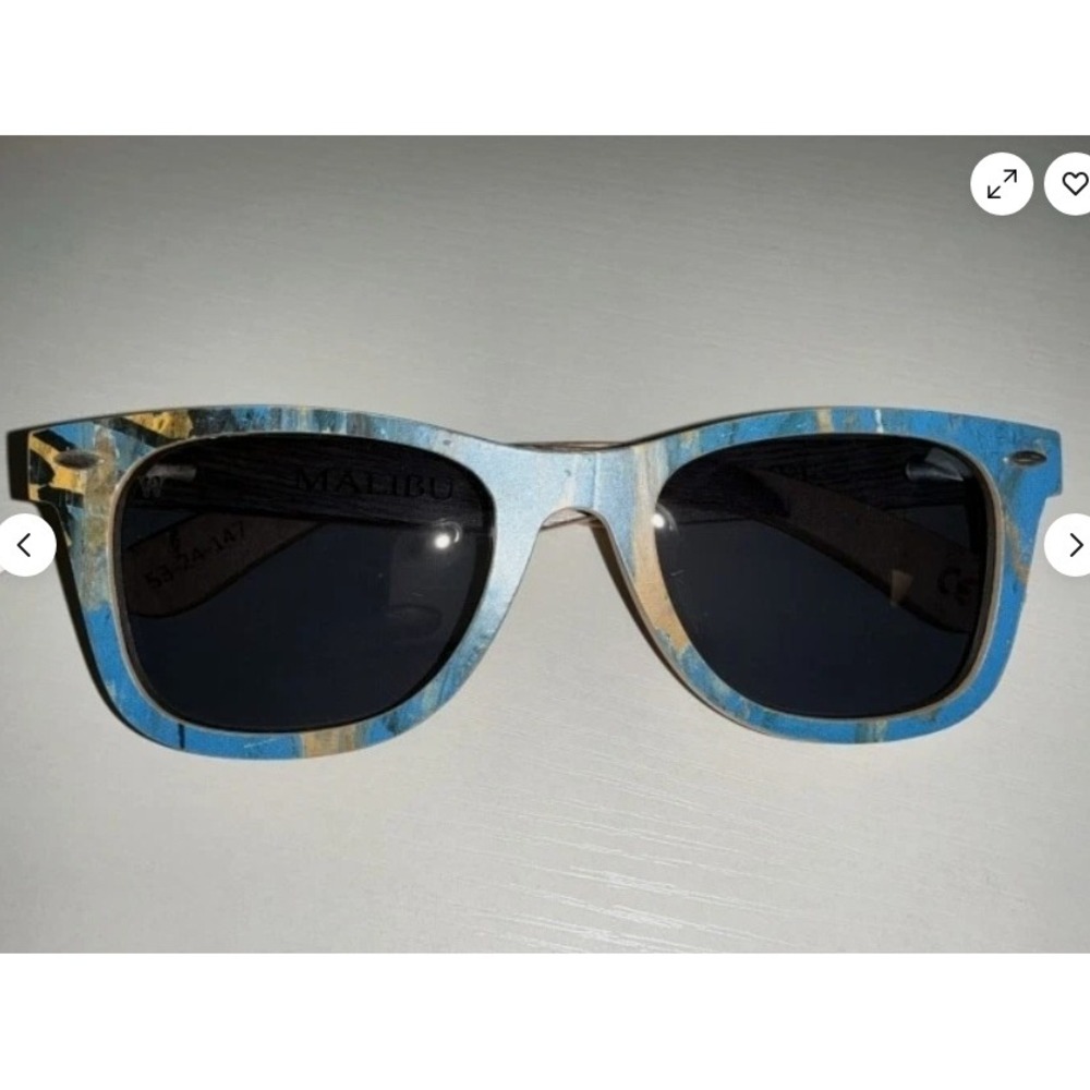 Woodzee Recycled Skateboard Sunglasses Size 53-24-147 (Malibu) Blu/Tan - Picture 1 of 4